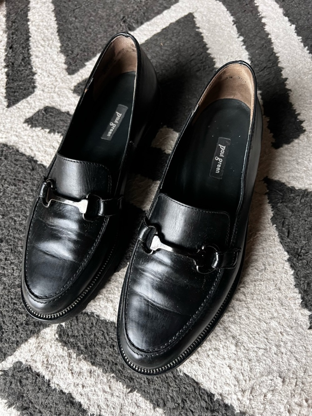 Paul Green Black Leather Bit-Detail Loafers